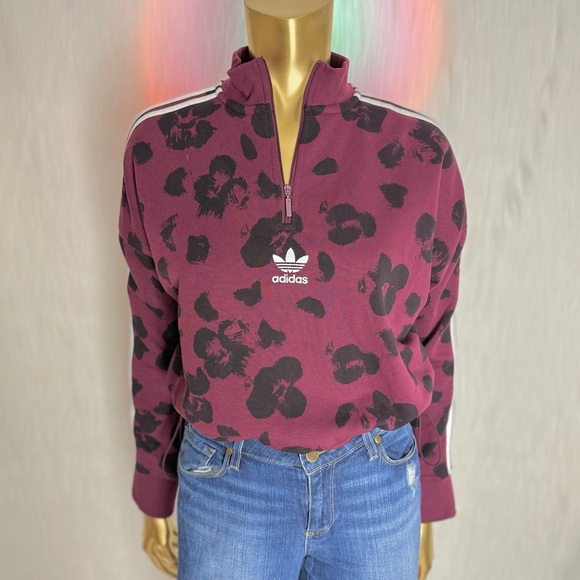 adidas Tops - adidas Women's burgundy& Black Half-Zip Sweatshirt